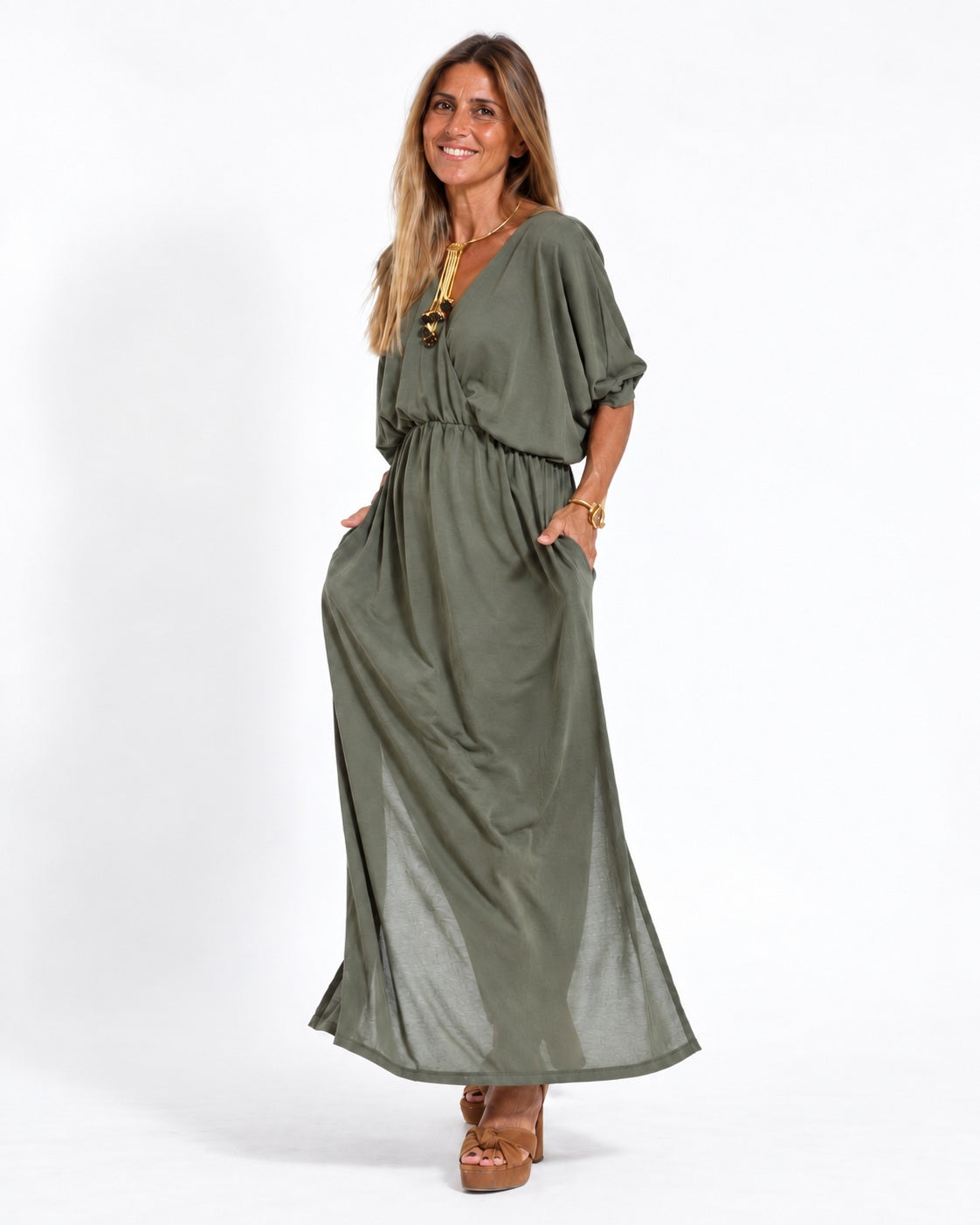 LANI - Long Vintage Dress - Army Green
