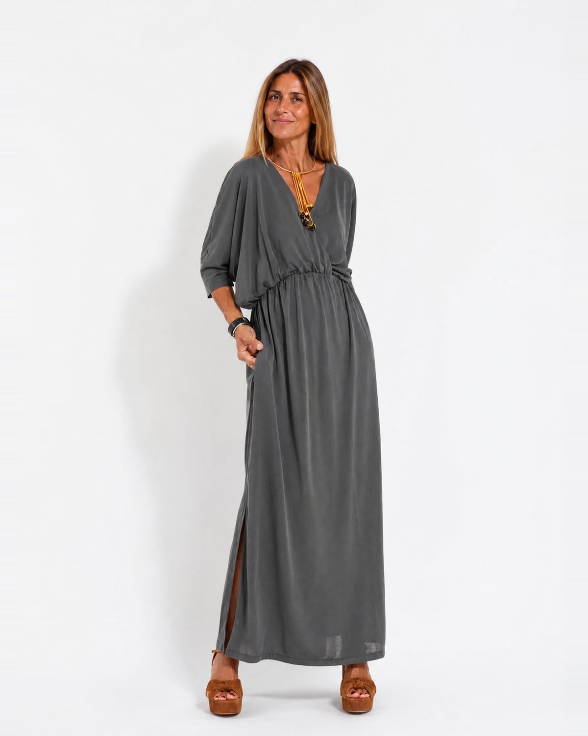 LANI - Long Vintage Dress - Gray