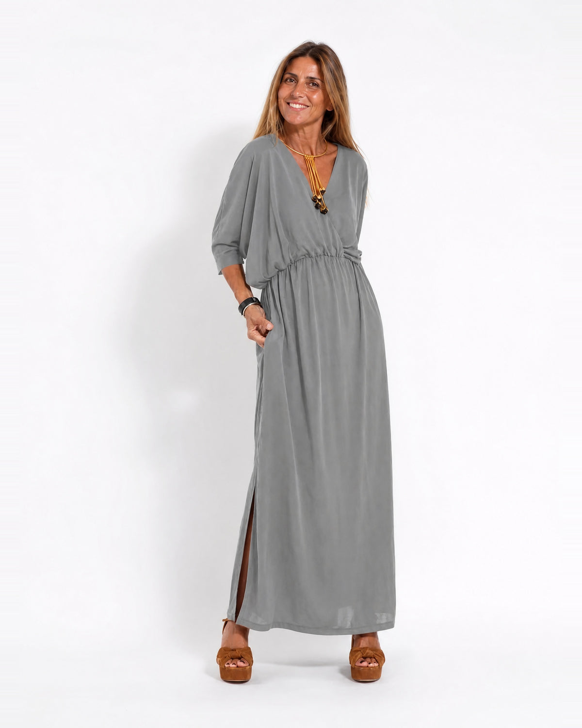 LANI - Long Vintage Dress - Light Gray