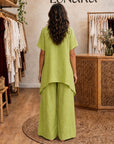 LIBIANA - V-Neck Tunic & Wide-Leg Set - Green