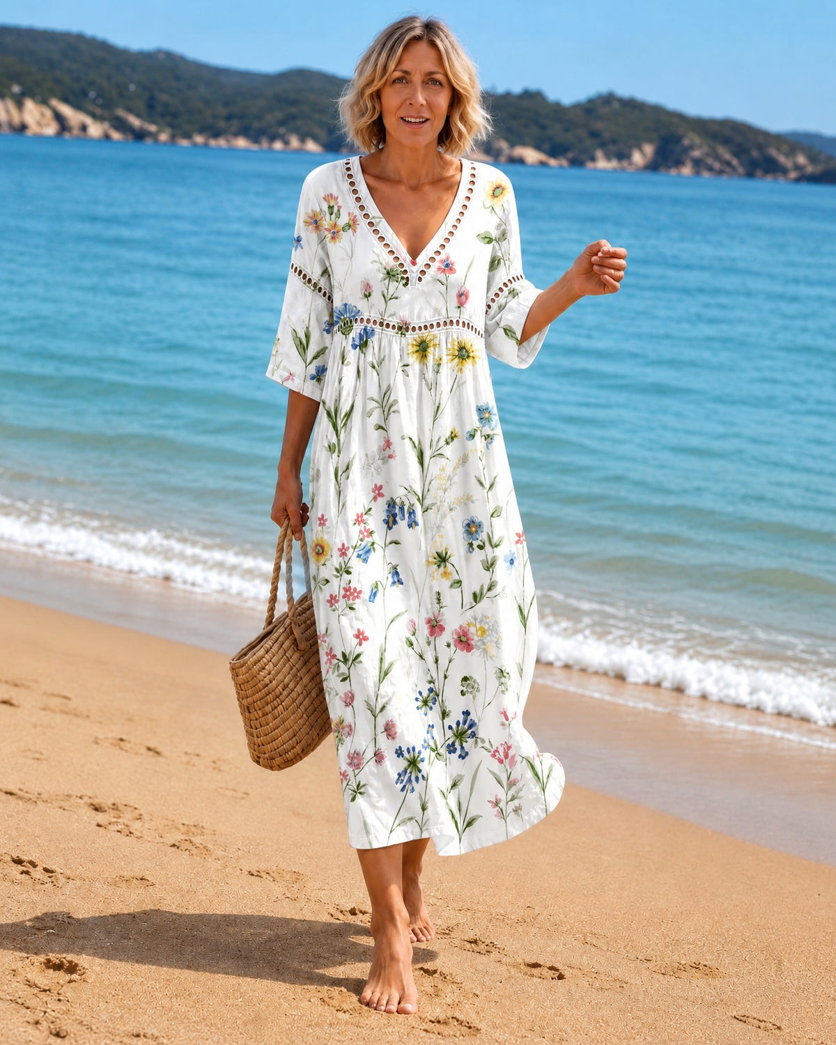 Lightweight Midi Dress with Wildflowers