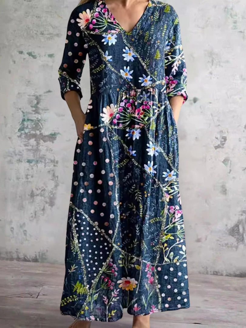 Linda Navy Patchwork Maxi Dress