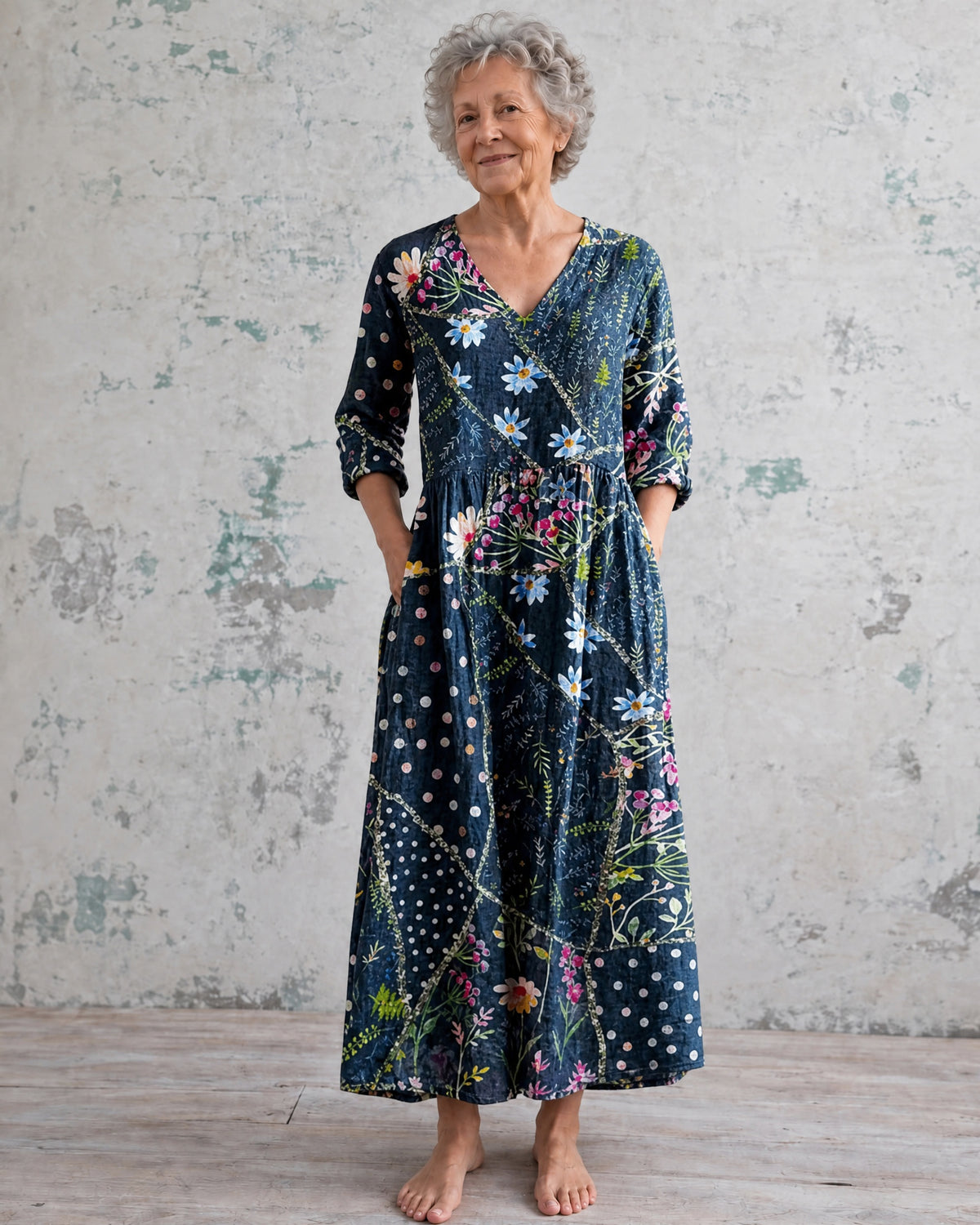 Linda Navy Patchwork Maxi Dress
