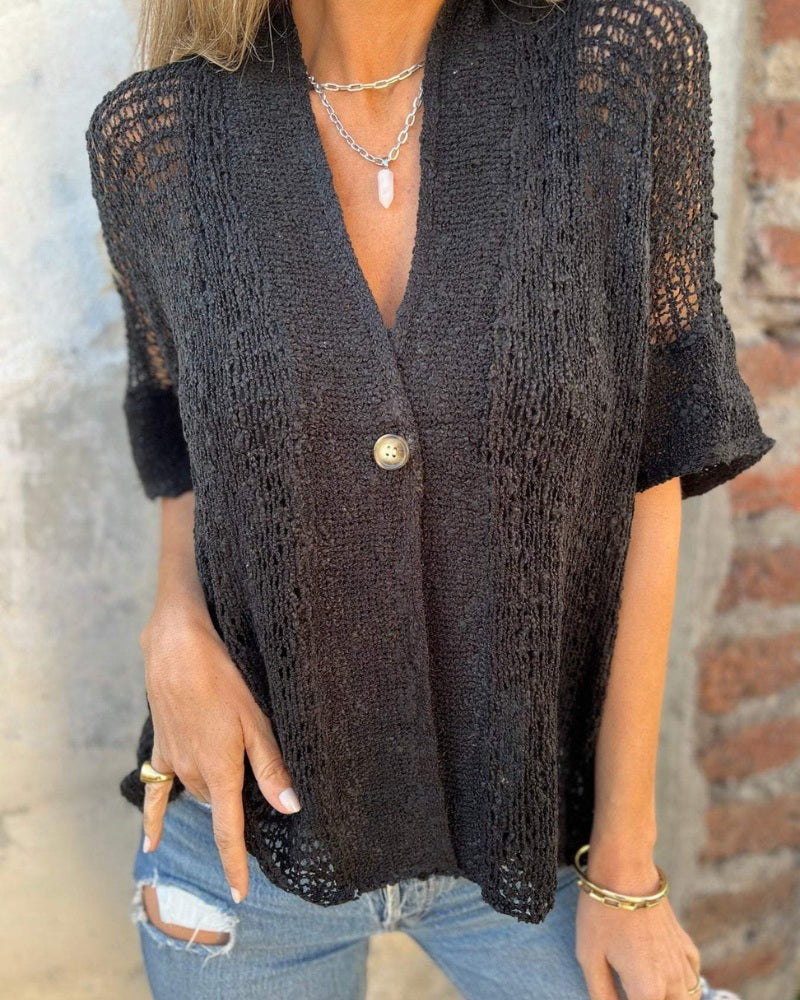 LINDSY - Elegant Textured Top - Black