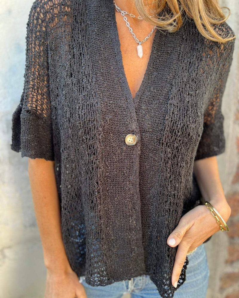 LINDSY - Elegant Textured Top - Black
