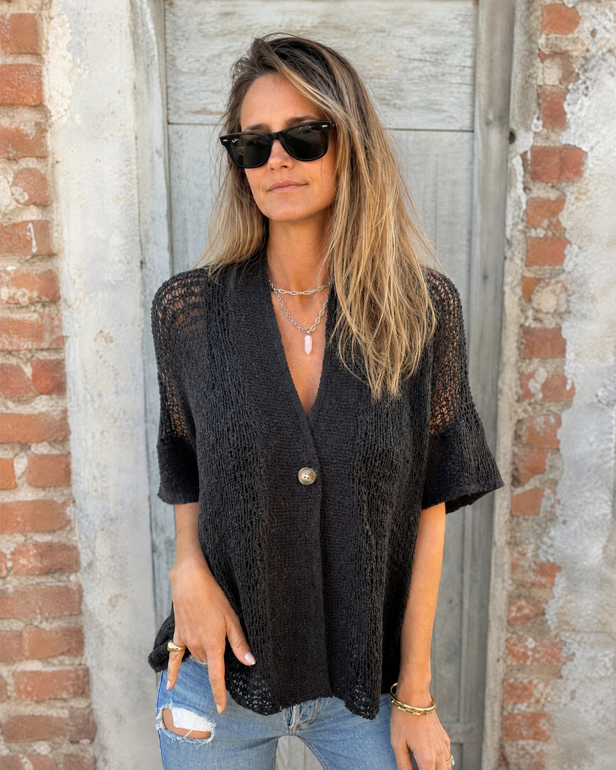 LINDSY - Elegant Textured Top - Black