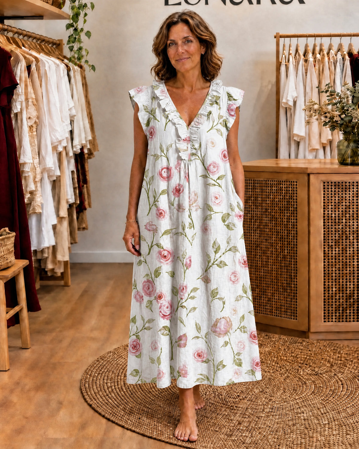 LOWANNA - Ruffle V-Neck Maxi Dress
