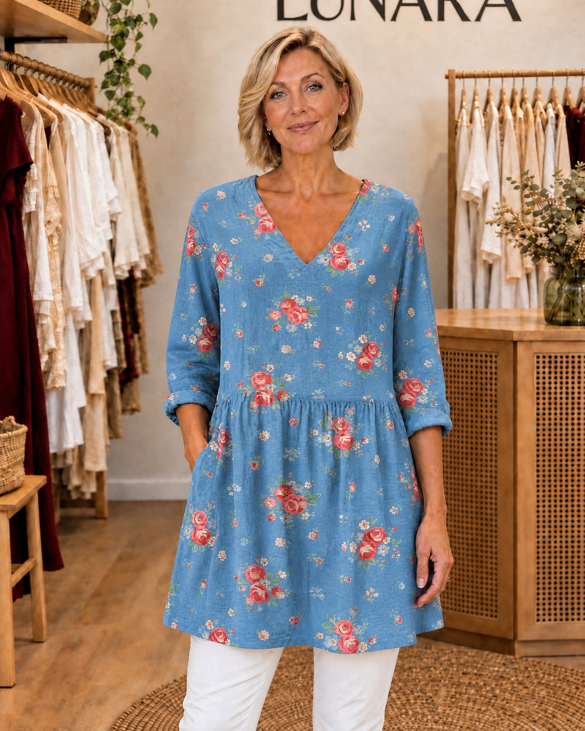 LUCIA - Long Blouse with V-Neck