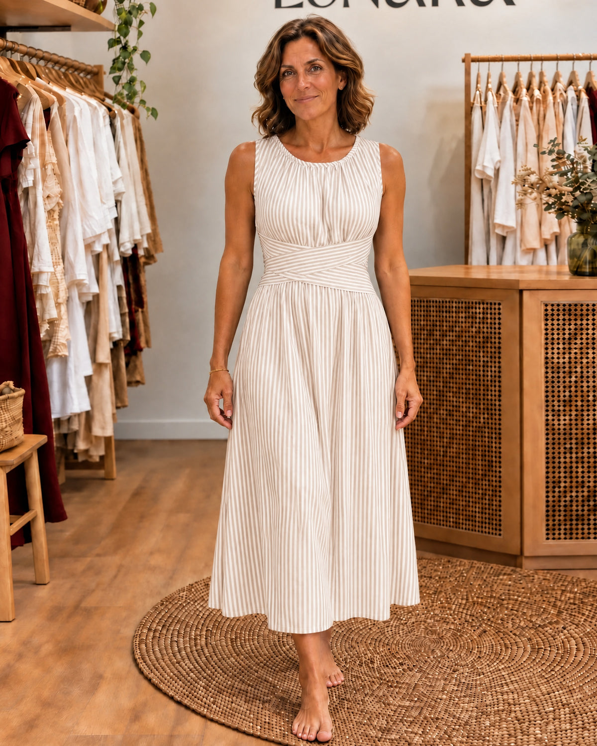 MARELE - Striped Maxi Dress - Beige Stripe