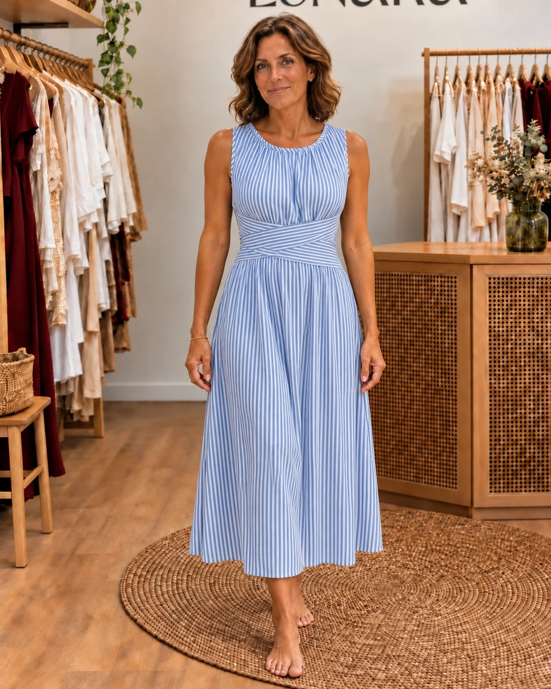 MARELE - Striped Maxi Dress - Blue Stripe