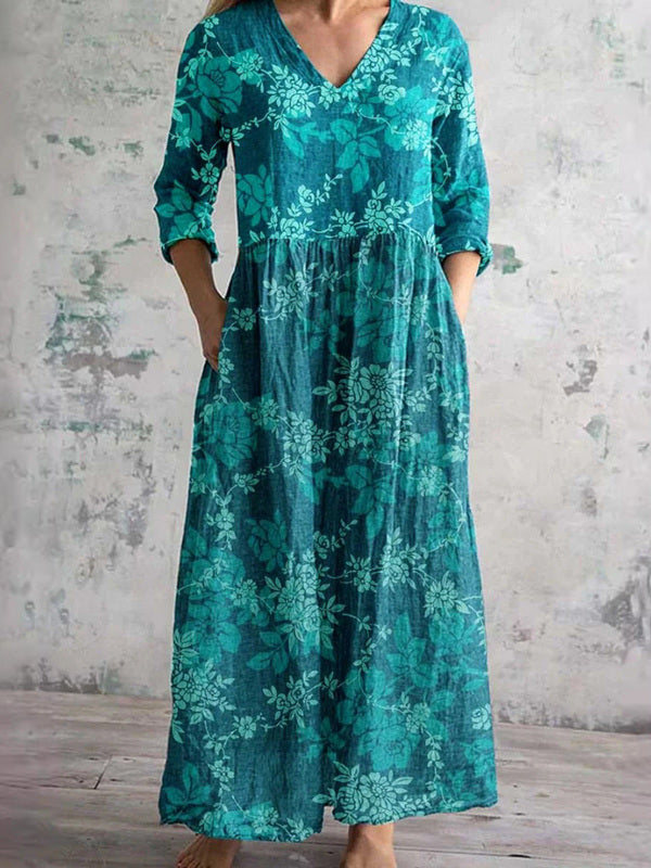 Marie Teal Floral Maxi Dress