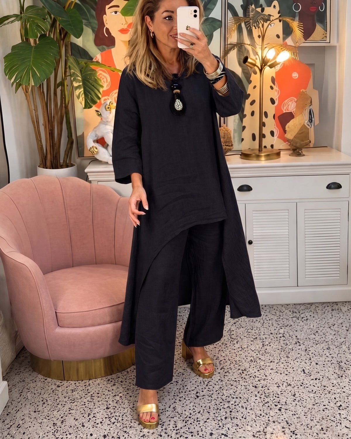 MARILA - Cotton Two-Piece Set - Black