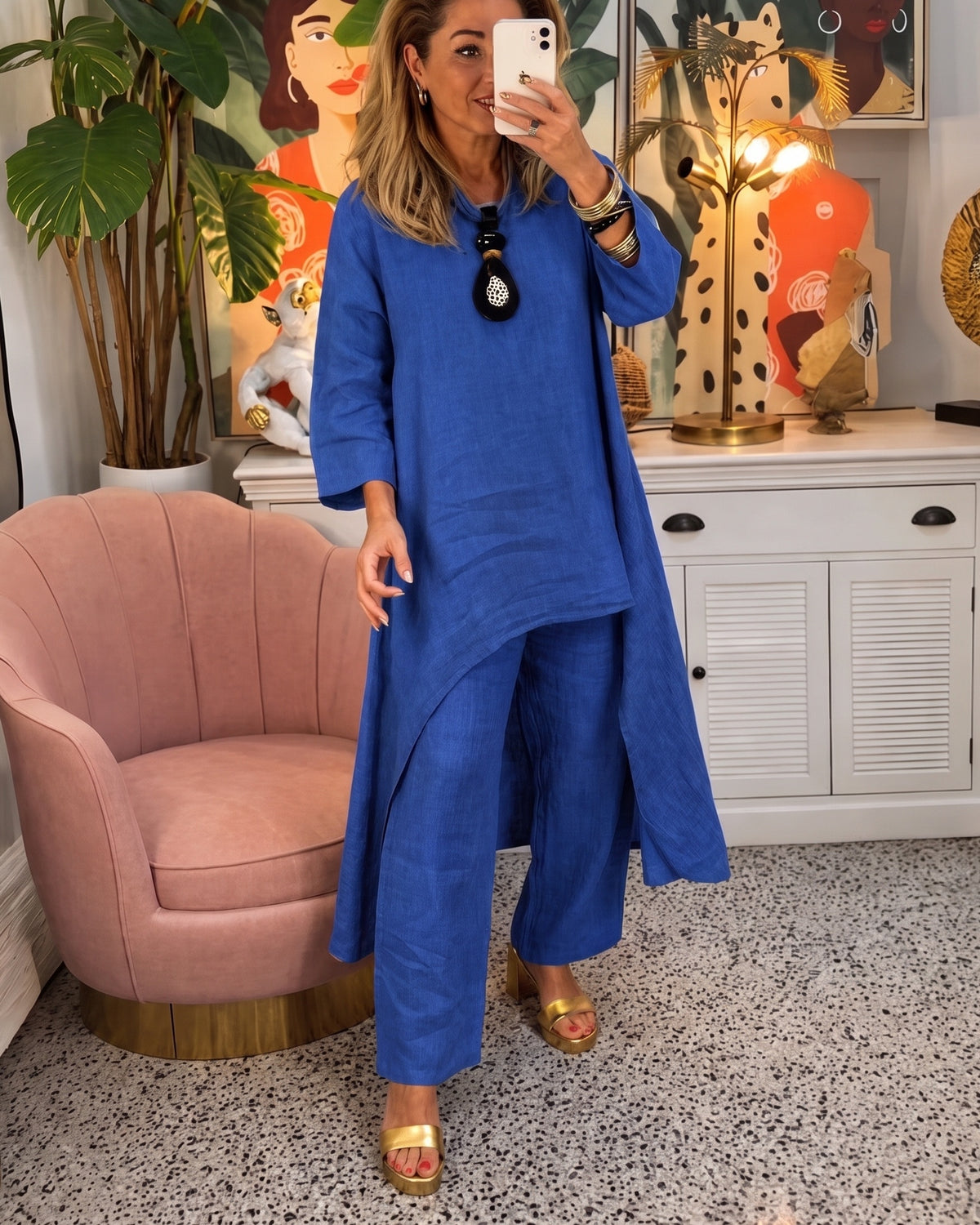 MARILA - Cotton Two-Piece Set - Blue