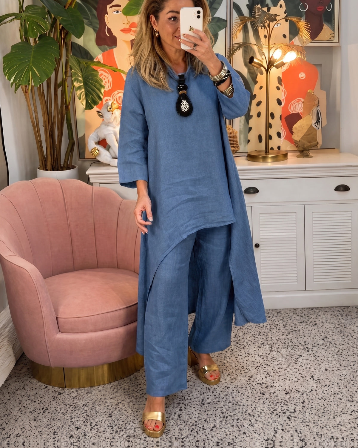 MARILA - Cotton Two-Piece Set - Dark Blue