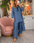 MARILA - Cotton Two-Piece Set - Dark Blue