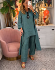 MARILA - Cotton Two-Piece Set - Dark Green