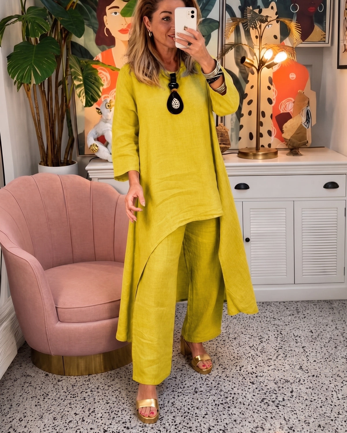 MARILA - Cotton Two-Piece Set - Yellow