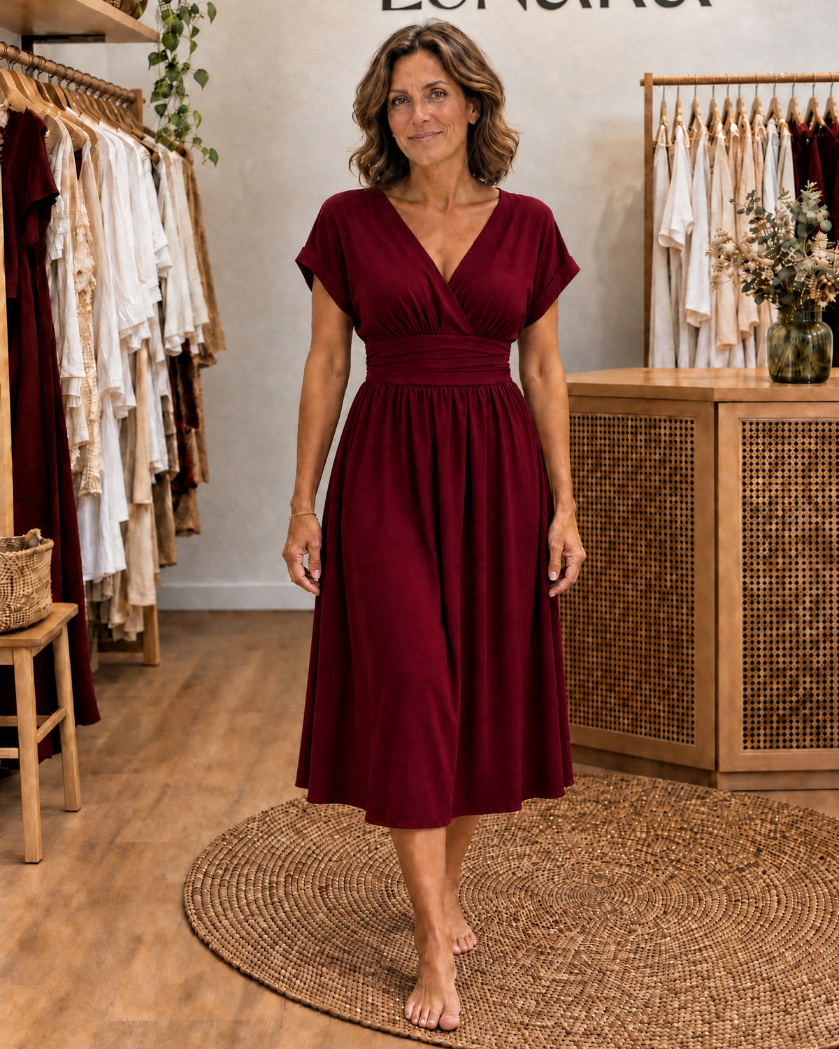 MARLENE - Flattering &amp; Flowy Dress - Burgundy