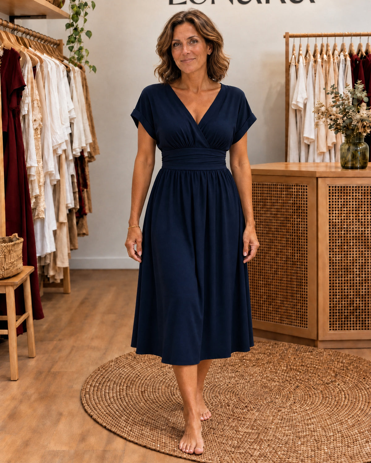 MARLENE - Flattering &amp; Flowy Dress - Navy
