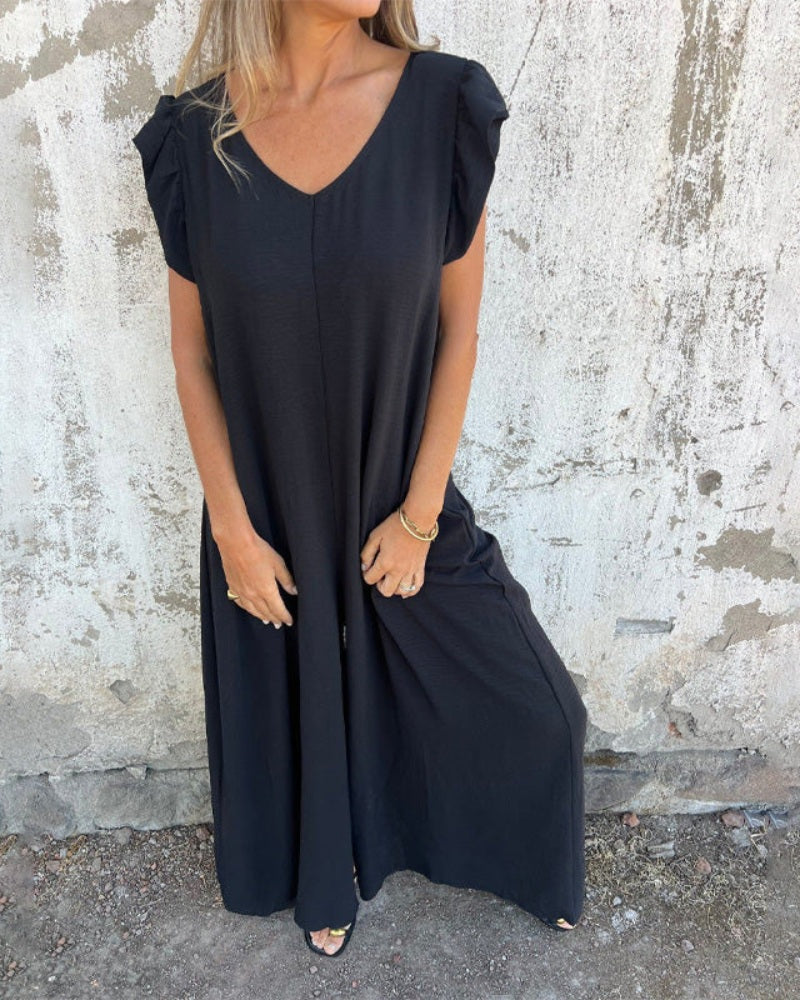 MARMARELA - Effortless V-Neck Jumpsuit - Black
