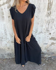 MARMARELA - Effortless V-Neck Jumpsuit - Black