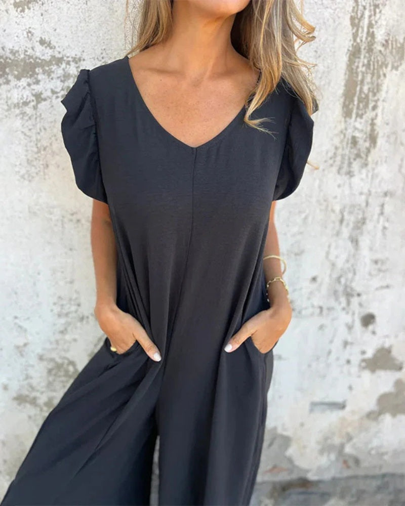 MARMARELA - Effortless V-Neck Jumpsuit - Black