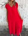 MARMARELA - Effortless V-Neck Jumpsuit - Red