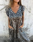 MARMARELA - Effortless V-Neck Jumpsuit - Leopard Grey