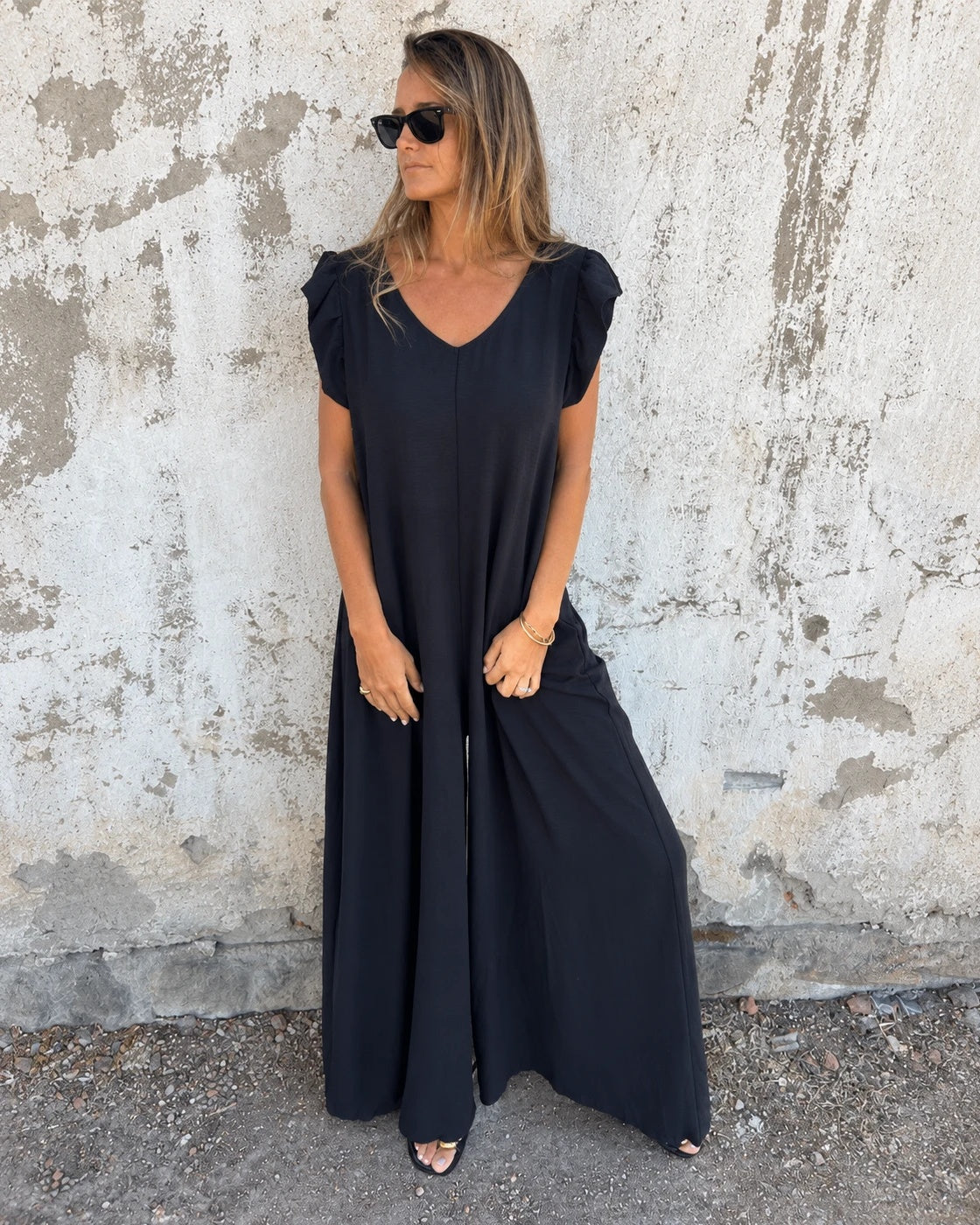 MARMARELA - Effortless V-Neck Jumpsuit - Black