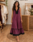 MAYLINE - Sleeveless Ruffle-Neck Maxi Dress - Burgundy