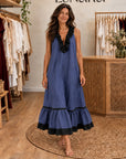 MAYLINE - Sleeveless Ruffle-Neck Maxi Dress - Navy