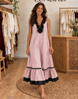 MAYLINE - Sleeveless Ruffle-Neck Maxi Dress - Pink