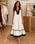 MAYLINE - Sleeveless Ruffle-Neck Maxi Dress - White