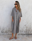MEIVA - Cotton Linen Shirt Long Dress - Gray
