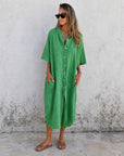 MEIVA - Cotton Linen Shirt Long Dress - Green
