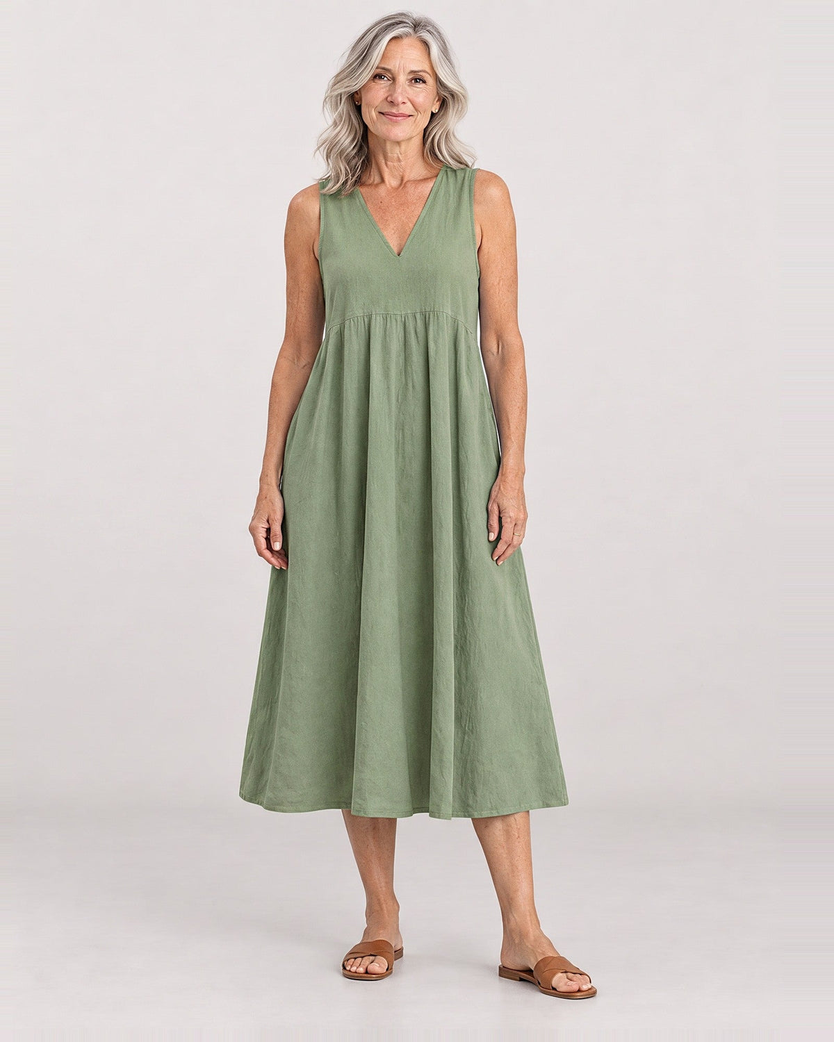 MILANIE - Sleeveless Midi Dress - Sage