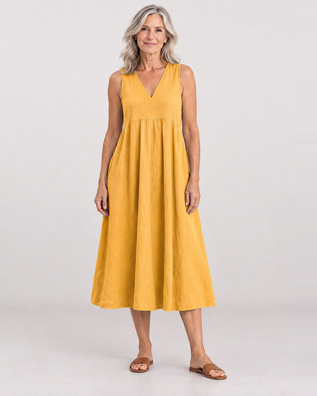 MILANIE - Sleeveless Midi Dress - Mustard