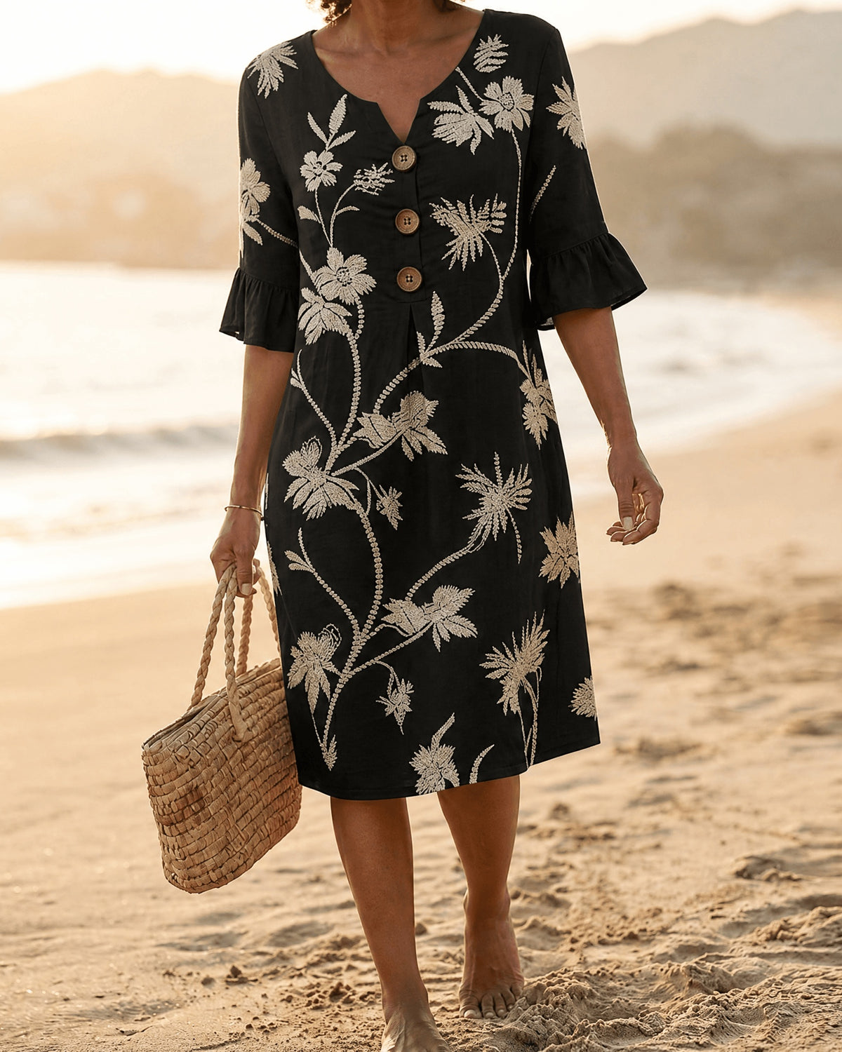 MILLA - Embroidered Floral Midi Dress