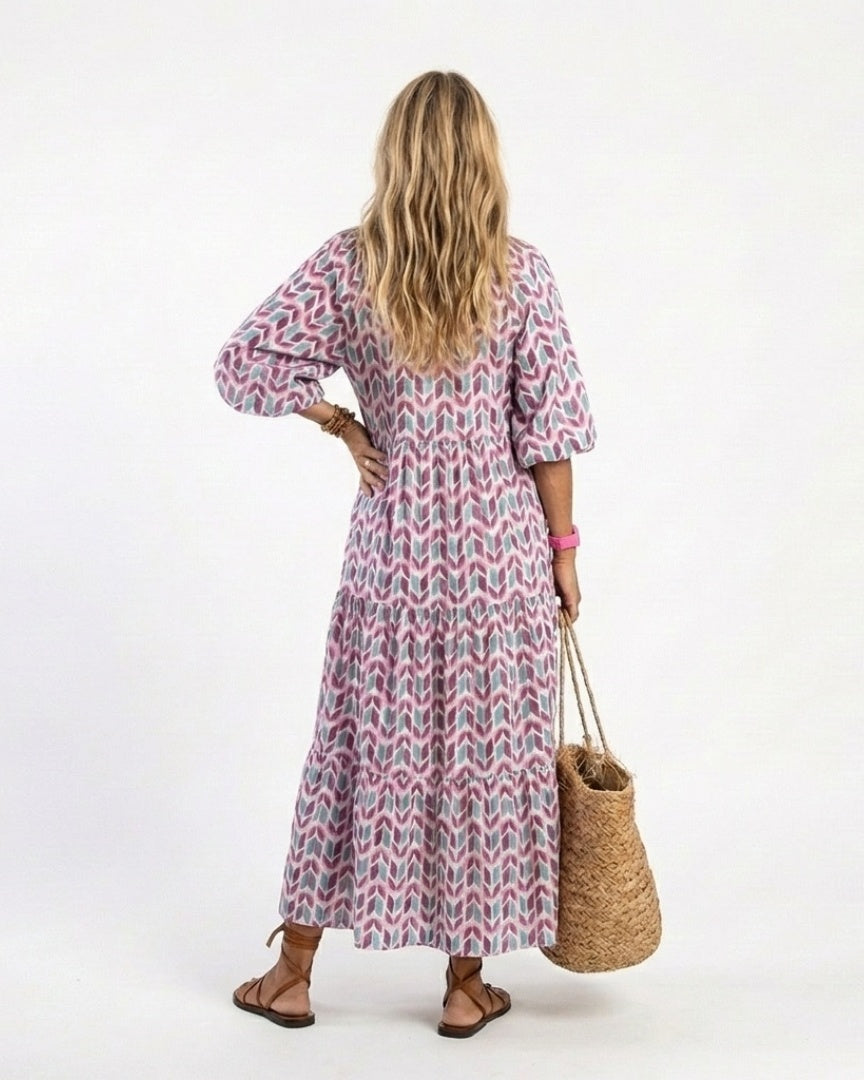 MIREYA - Geometric Tiered Midi Dress