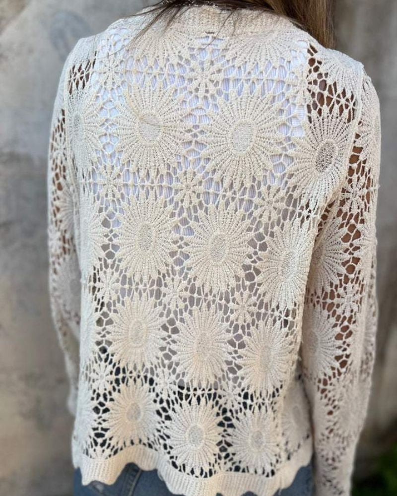 NALIE - Crochet Lace Button Cardigan - Brown