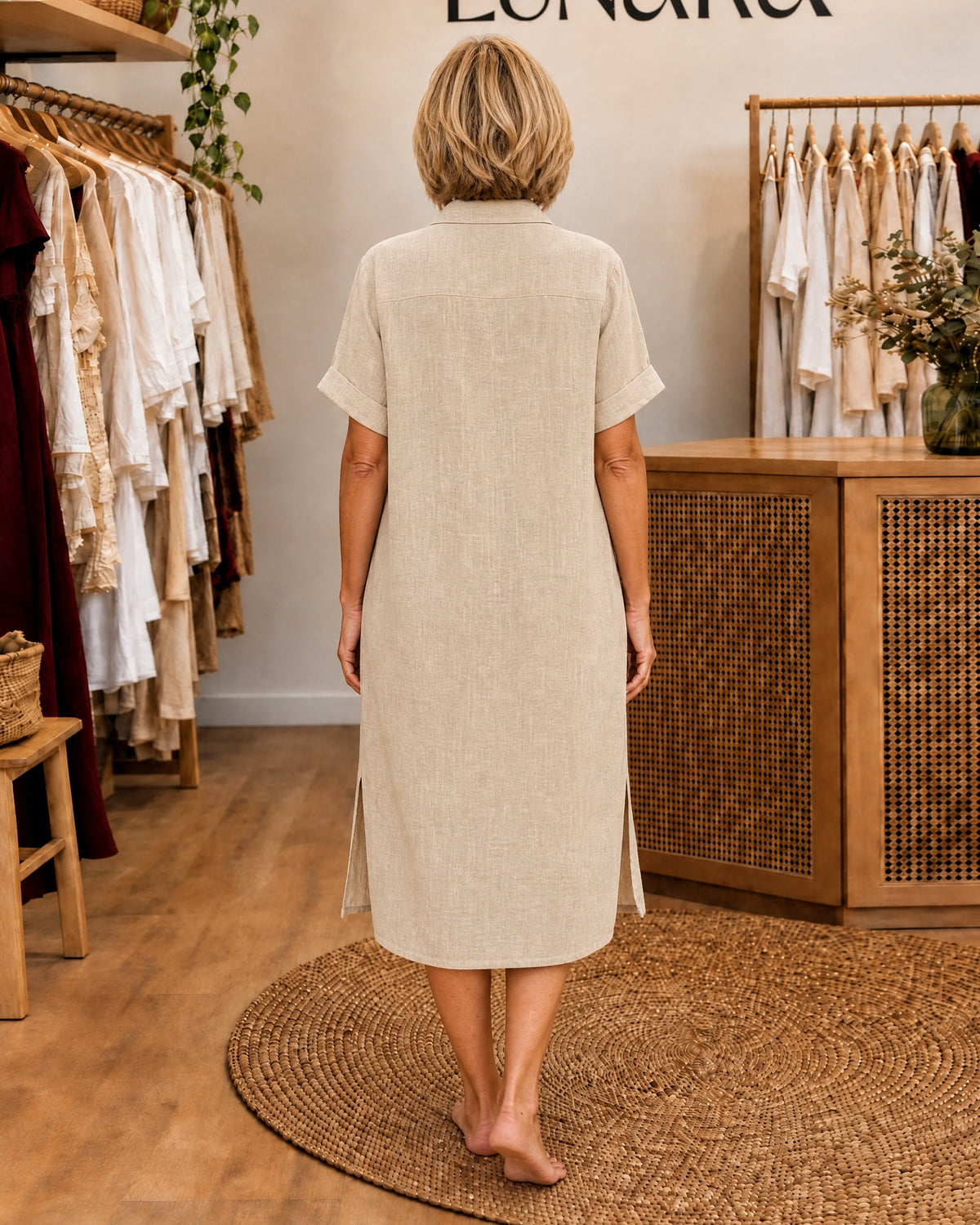 NARA - Relaxed Shape Midi Dress - Beige