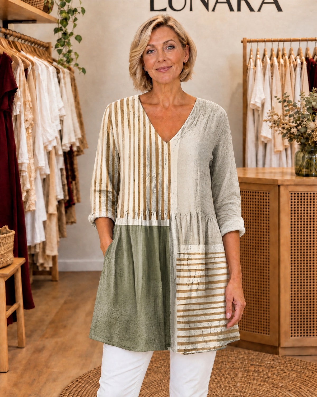 NATALIE - Long Blouse with V-Neck