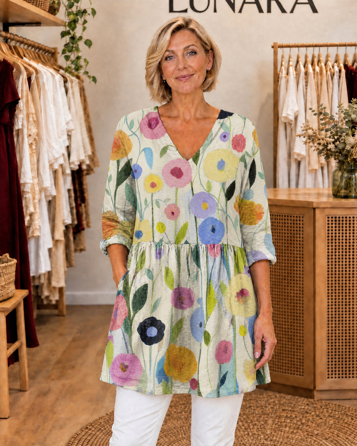 NELLIE - Long Blouse with V-Neck