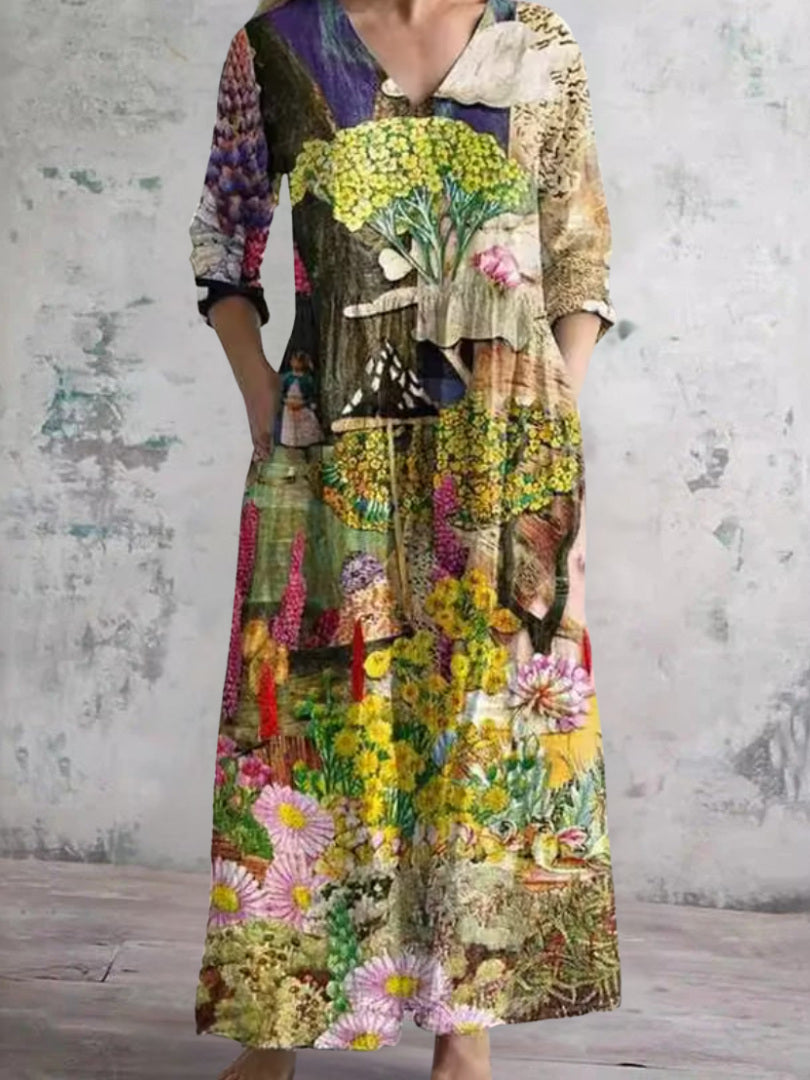 Olda Botanical Patchwork Maxi Dress