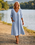 ROMINA - Relaxed Midi Dress 3/4 Sleeve - Blue