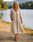 ROMINA - Relaxed Midi Dress 3/4 Sleeve - Sand