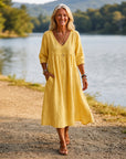 ROMINA - Relaxed Midi Dress 3/4 Sleeve - Yellow