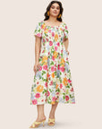 ROSALIE - Floral Smocked Midi Dress - White