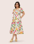 ROSALIE - Floral Smocked Midi Dress - White
