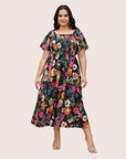 ROSALIE - Floral Smocked Midi Dress - Black